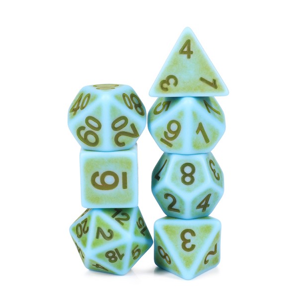 Ancient Teal 7pc Dice Set Inked in Black