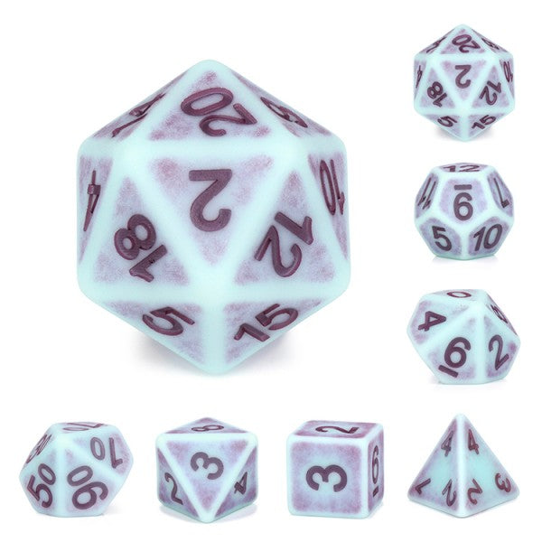 Ancient Sky Blue 7pc Dice Set Inked in Purple