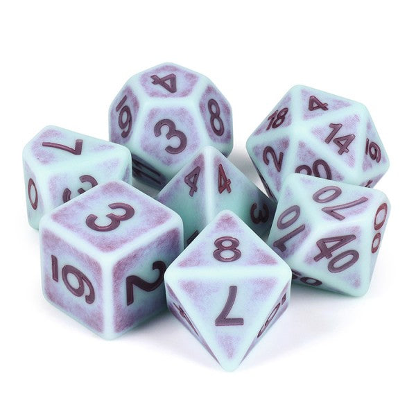 Ancient Sky Blue 7pc Dice Set Inked in Purple