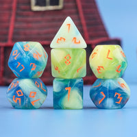 Tranquil Summer 7pc Dice Set Set inked in Orange