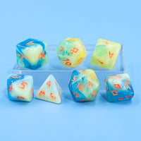 Tranquil Summer 7pc Dice Set Set inked in Orange