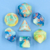 Tranquil Summer 7pc Dice Set Set inked in Orange