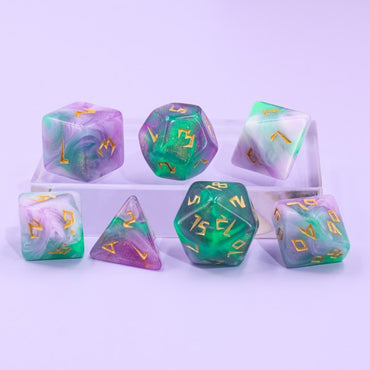 Cheerful Morning 7pc Dice Set Set inked in Gold