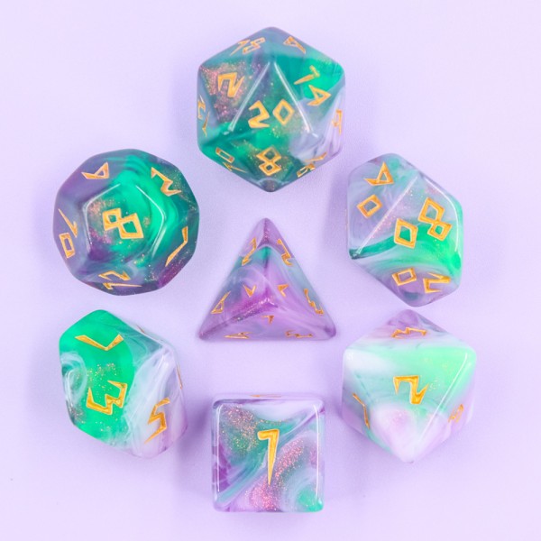 Cheerful Morning 7pc Dice Set Set inked in Gold
