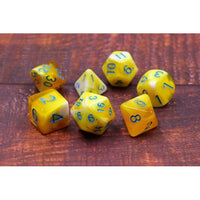 Lemon Cream 7pc Dice Set inked in Blue