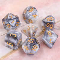 Black + White Pearl 7pc Dice Set inked in Gold