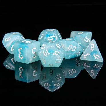 White Cloud 7pc Dice Set inked in White