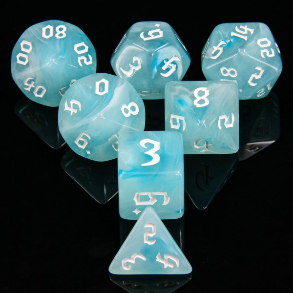 White Cloud 7pc Dice Set inked in White