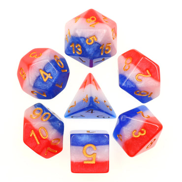 Rocket Pop The Red, White, & Blue 7pc Dice Set Inked in Gold