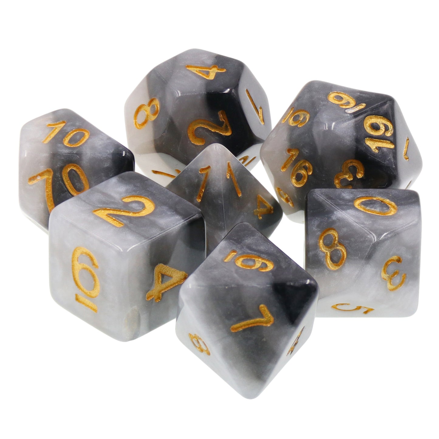 Ombre Coal 7pc Dice Set Inked in Gold