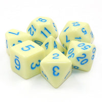 Eggshell Robin 7pc Dice Set inked in Blue