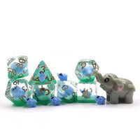 Blue Elephant 7pc Dice Set for TTRPG inked in Gold