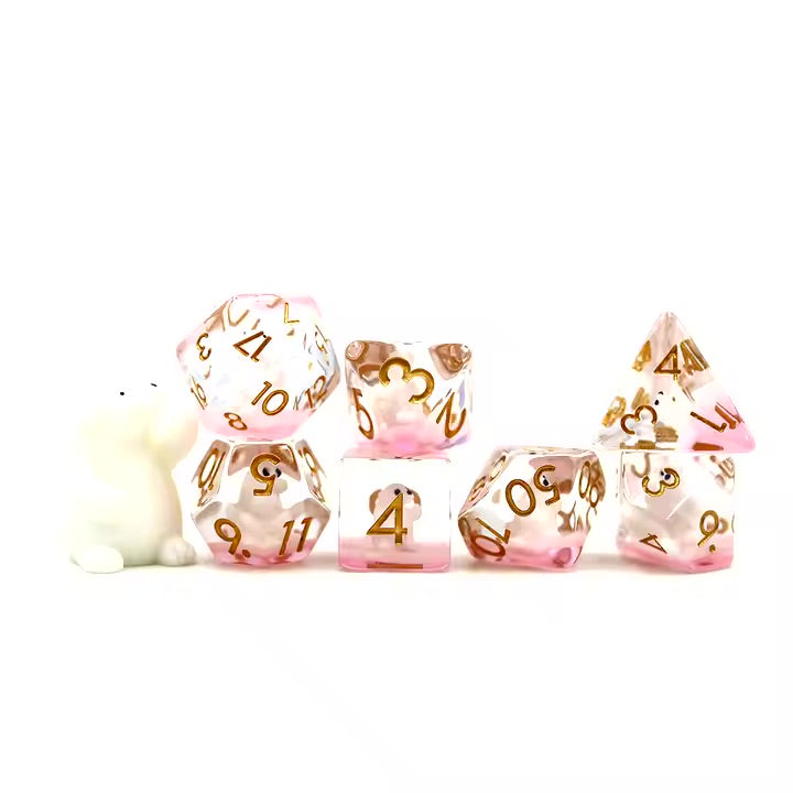 Polar Bear 7pc Dice Set for TTRPG inked in Gold