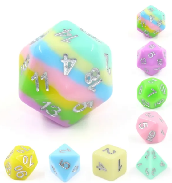 Harmony Source 8pc Dice Set inked in Silver