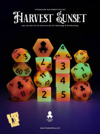 Harvest Sunset Glow in the Dark 14pc Dice Set Inked in Red