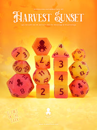 Harvest Sunset Glow in the Dark 14pc Dice Set Inked in Red