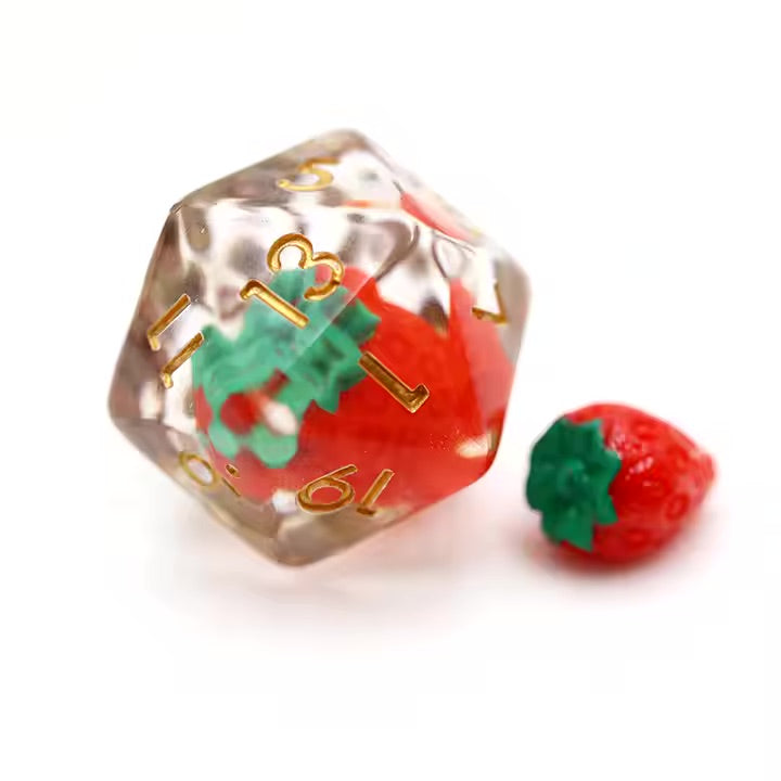 Strawberry 7pc Dice Set for TTRPG inked in Gold