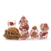 Dino Skull 7pc Dice Set for TTRPG inked in Red