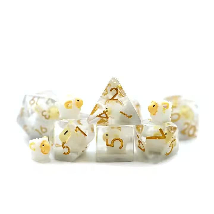 Sheep 7pc Dice Set for TTRPG inked in Gold