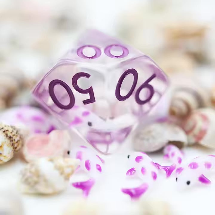 Purple Koi 7pc Dice Set for TTRPG inked in Purple