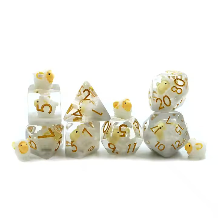 Sheep 7pc Dice Set for TTRPG inked in Gold