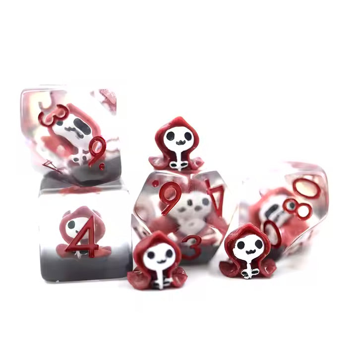 Red Reaper 7pc Dice Set for TTRPG inked in Red