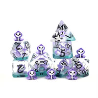 Purple Reaper 7pc Dice Set for TTRPG inked in Black