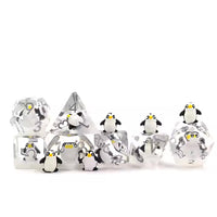 Penguin 7pc Dice Set for TTRPG inked in Silver