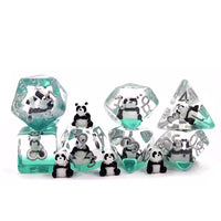 Panda 7pc Dice Set for TTRPG inked in Silver