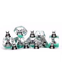 Panda 7pc Dice Set for TTRPG inked in Silver