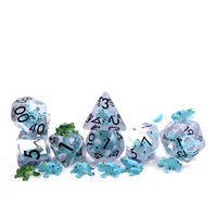 Teal Frog 7pc Dice Set for TTRPG inked in Black