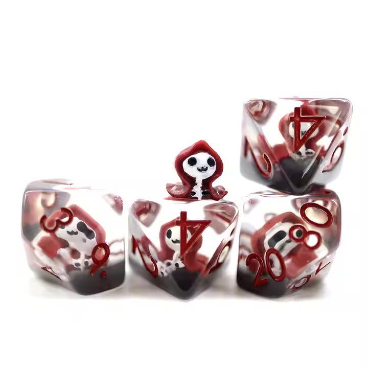 Red Reaper 7pc Dice Set for TTRPG inked in Red