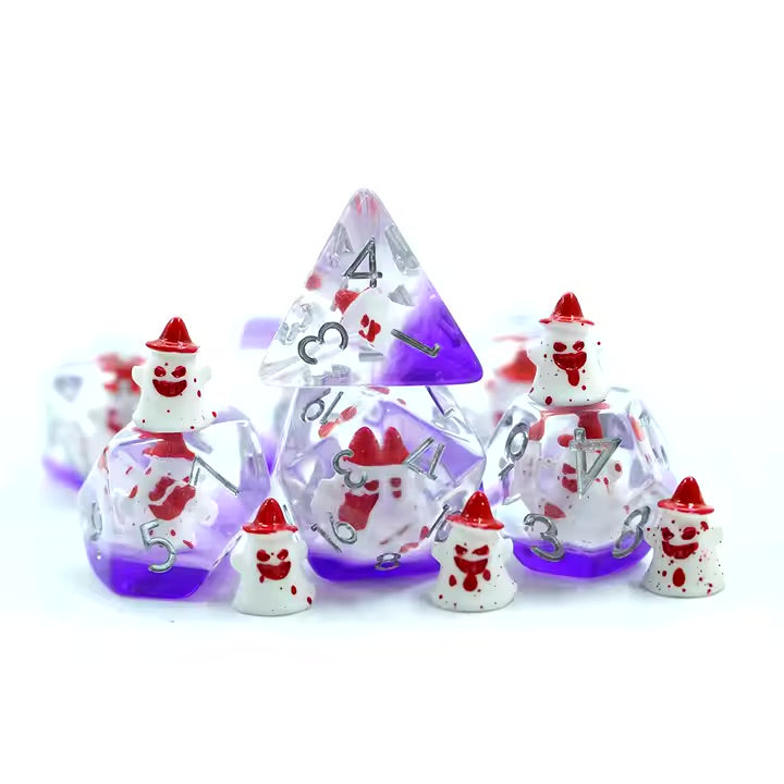 Bloody Demon King 7pc Dice Set for TTRPG inked in Silver