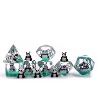 Panda 7pc Dice Set for TTRPG inked in Silver