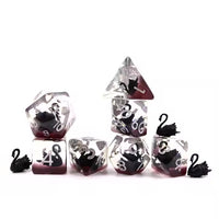 Black Swan 7pc Dice Set for TTRPG inked in Silver