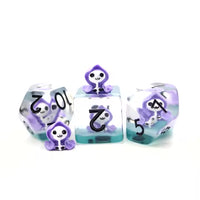 Purple Reaper 7pc Dice Set for TTRPG inked in Black