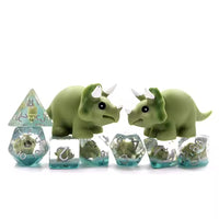 Triceratops 7pc Dice Set for TTRPG inked in Silver