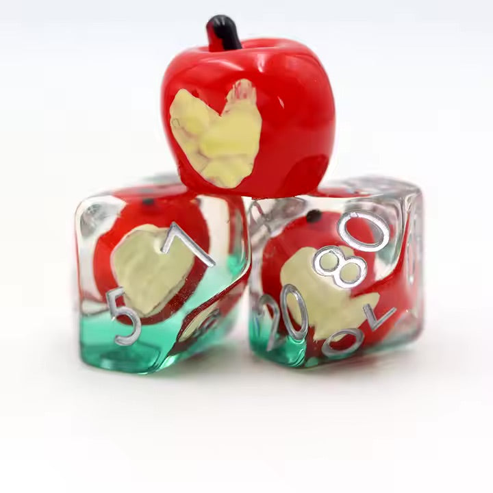 Poison Apple 7pc Dice Set for TTRPG inked in Silver