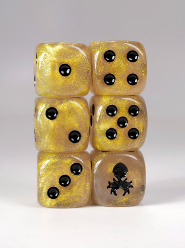 Hedge Witch 12mm gold d6 pips with black ink for war hammer dice 40k by Kraken Dice