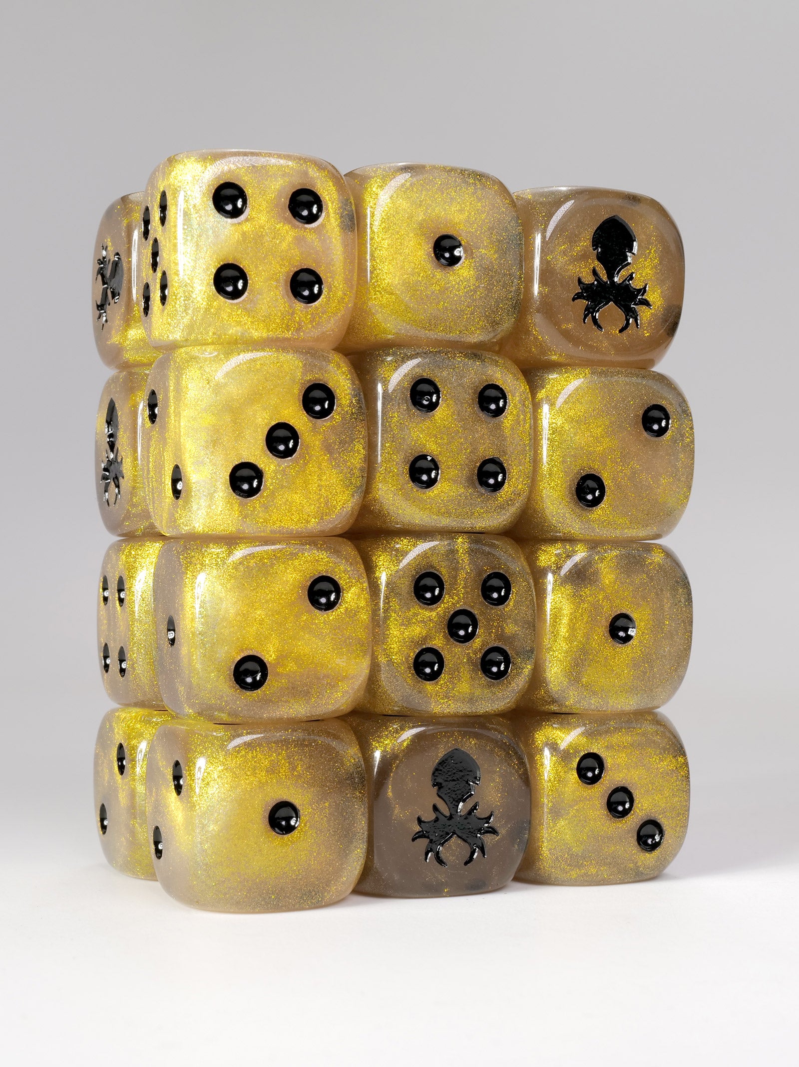 Hedge Witch 16mm gold d6 pips with black ink for warhammer dice 40k by Kraken Dice