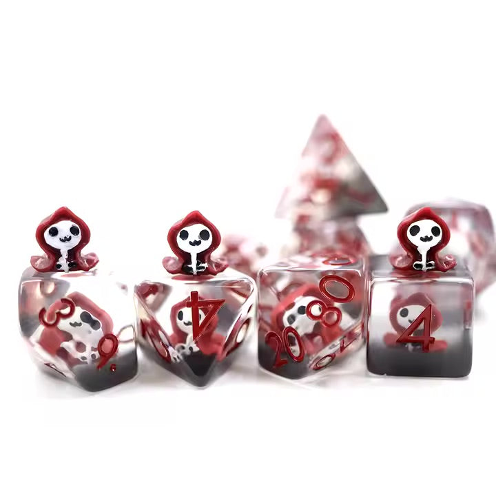 Red Reaper 7pc Dice Set for TTRPG inked in Red