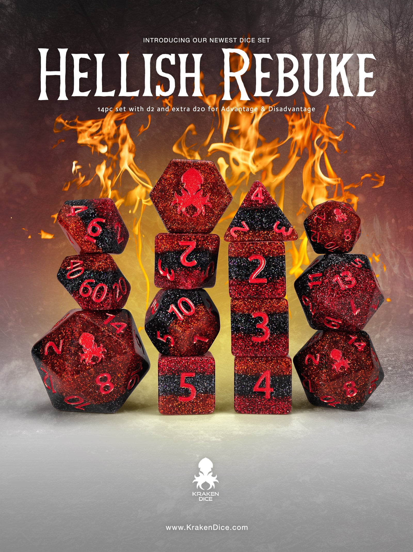 Hellish Rebuke 14pc Dice Set Inked in Red