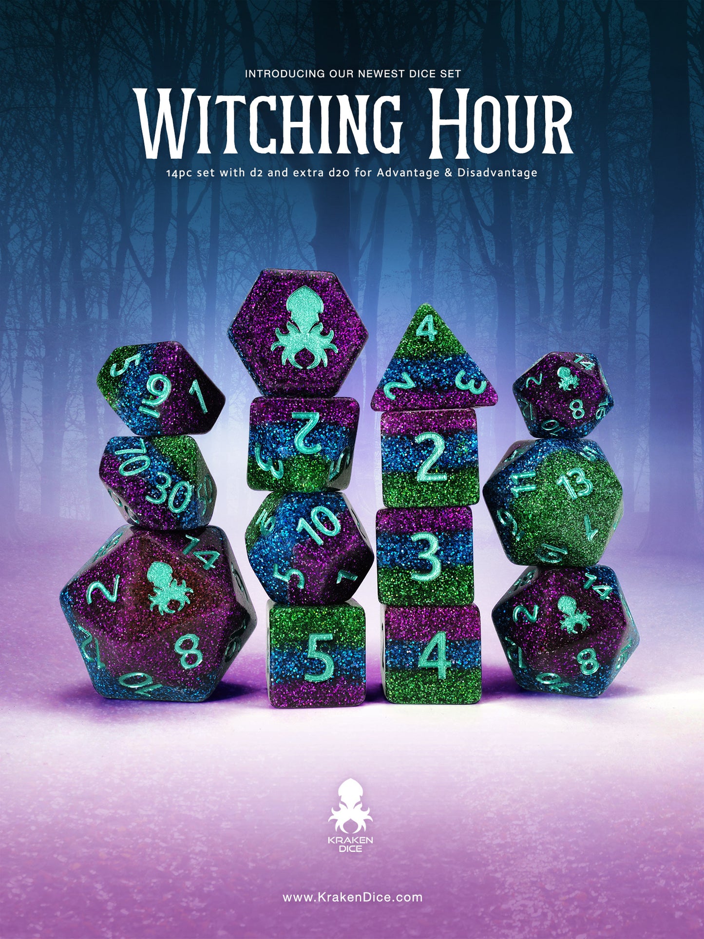 Witching Hour 14pc Dice Set Inked in Teal