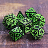 Magic Flame 7pc Dice Set inked in Green