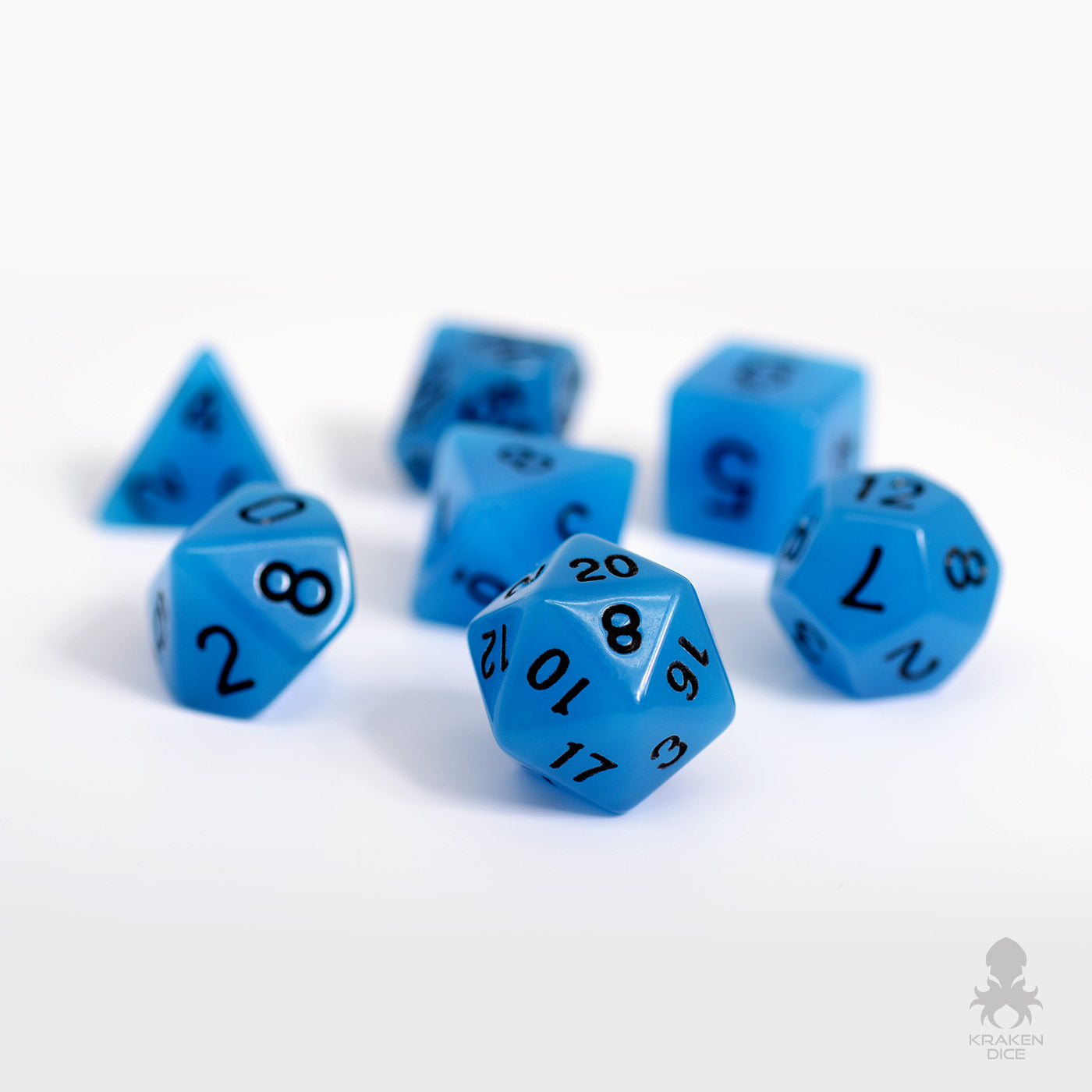 Glow in the Dark Blue Dice Set for RPGS