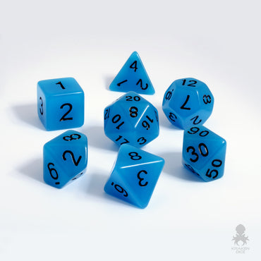 Glow in the Dark Blue Dice Set for RPGS