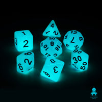 Glow in the Dark Blue Dice Set for RPGS