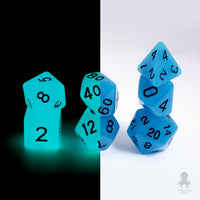 Glow in the Dark Blue Dice Set for RPGS