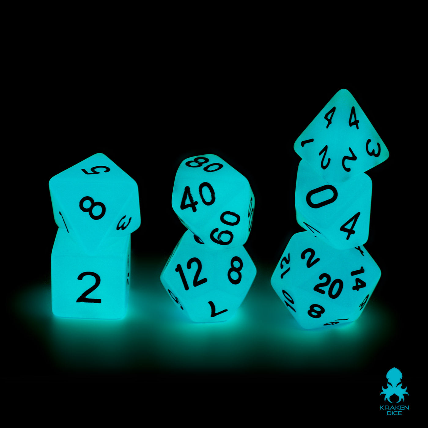 Glow in the Dark Blue Dice Set for RPGS