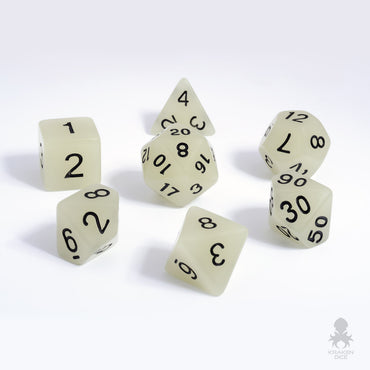 Glow in the Dark White Dice Set for RPGS